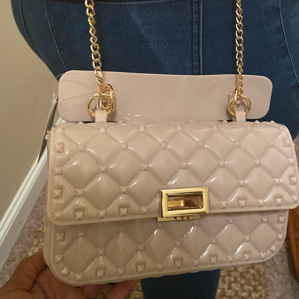 Versona taupe colored chain cross body purse